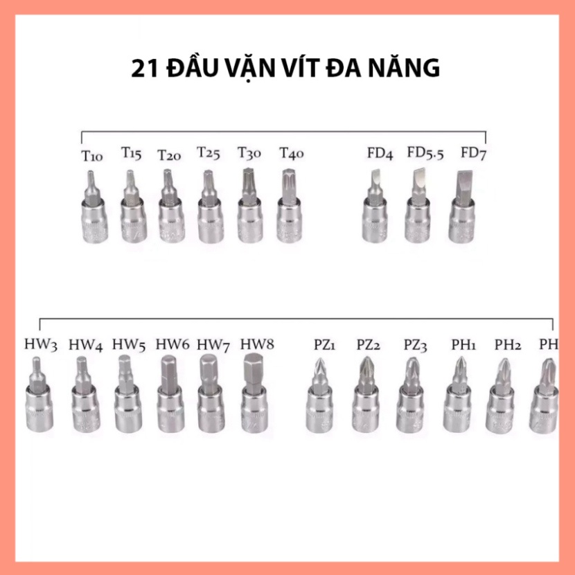 Bộ Dụng Cụ Mở Bu Lông Ốc Vít Sửa Chữa Ô Tô Xe Máy Đa Năng (46 chi tiết, mạ Chrome, chuẩn 1.4 inch)