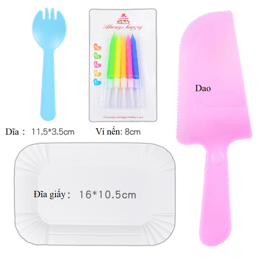 Sỉ 10 bộ dao dĩa nến đĩa giấy sinh nhật -10 người, set dao dĩa nến sinh nhật