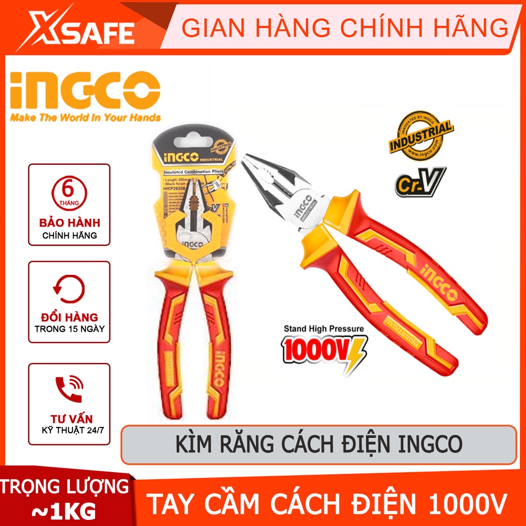 Kìm răng cách điện INGCO HICP28208 | Kìm tuốt dây điện Kích thước 8&quot;/200mm Đầu kềm được đánh bóng và chống gỉ