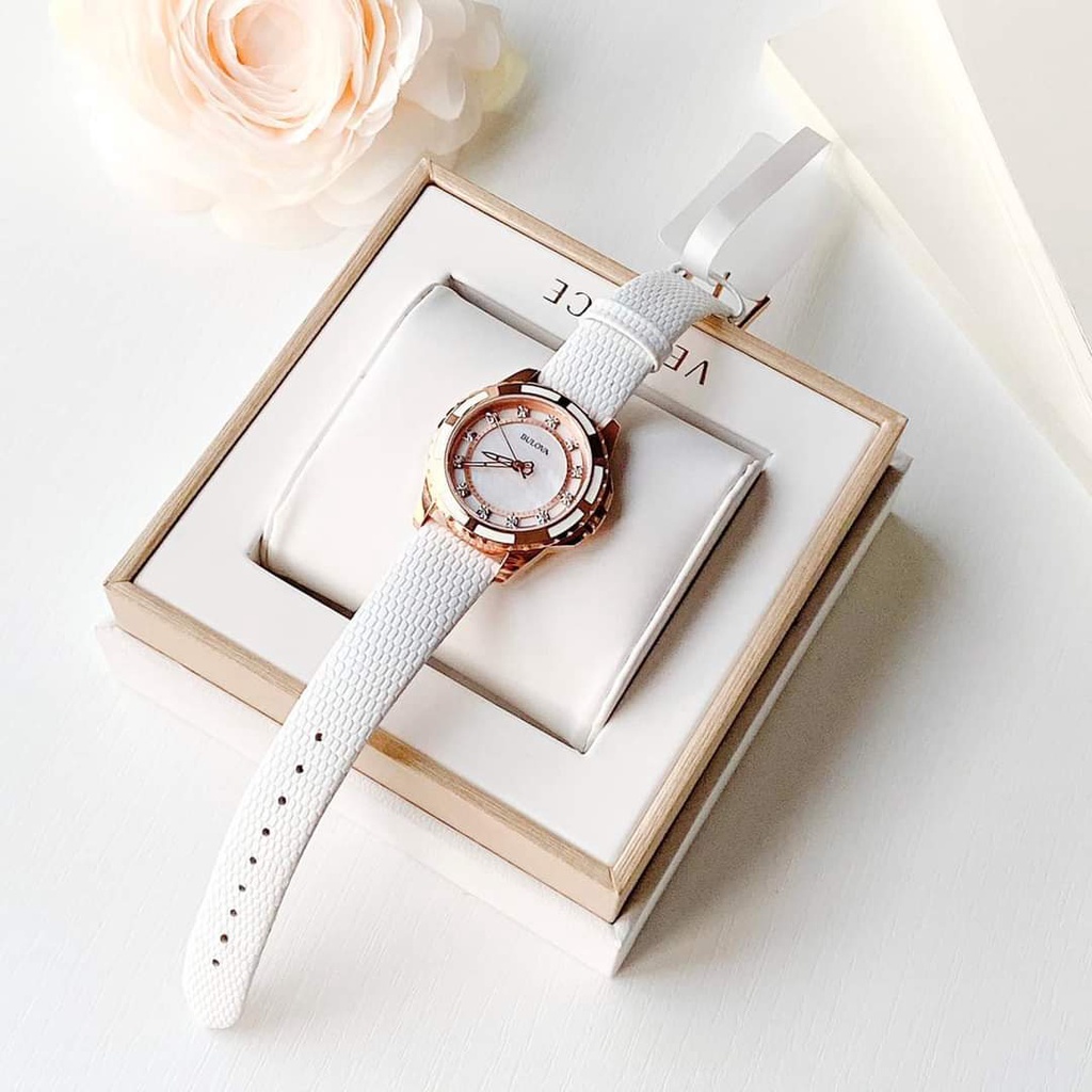 Đồng hồ nữ dây da Bulova 98P119 Diamond