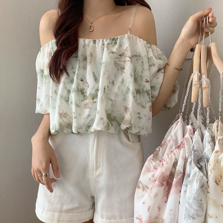 Áo Sơ Mi Ngắn Tay Trễ Vai Phong Cách Hàn Quốc Dành Cho Nữ