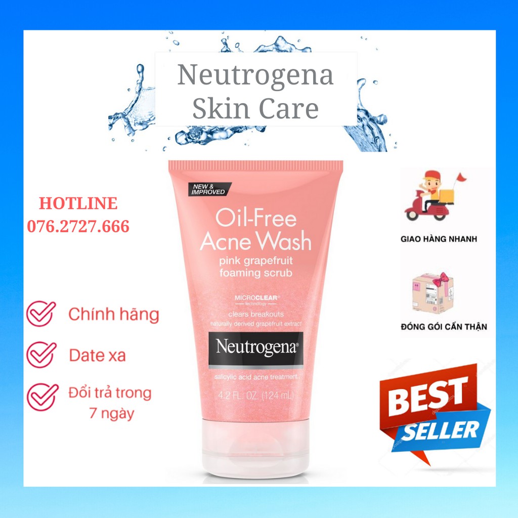 Sữa Rửa Mặt Tẩy Da Chết Neutrogena Oil Free Acne Wash Pink Grapefruit Foaming Scrub (124ml)