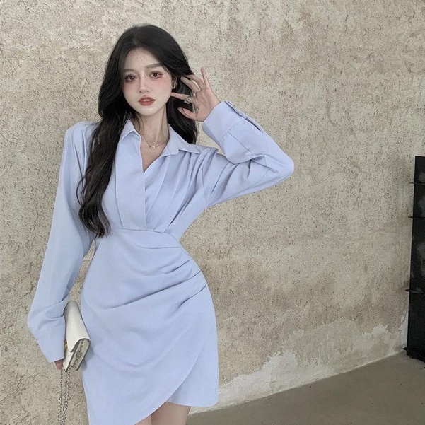 Đầm sơ mi MURIOKI tay dài thanh lịch thời trang công sở cho nữ