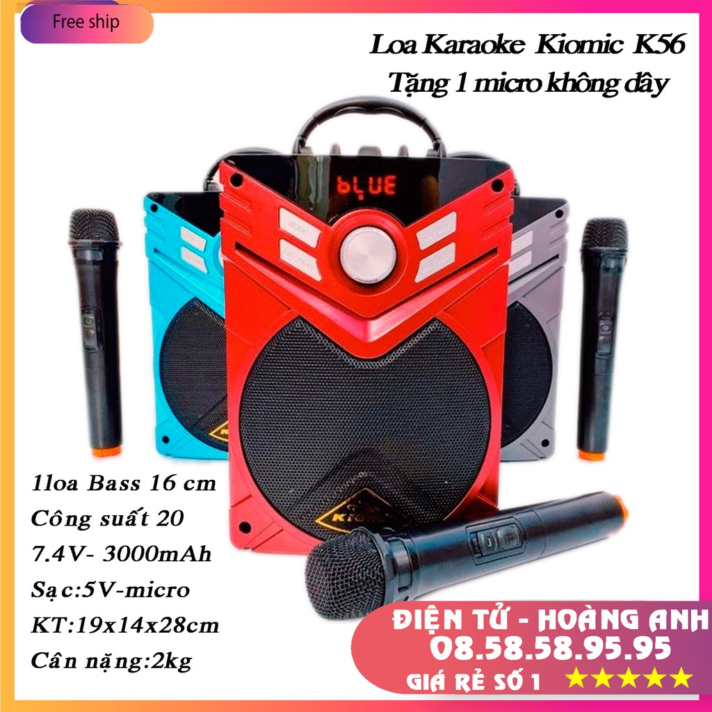 Tặng 1 mic không dây Loa kéo mini Kiomic K56 giá rẻ, loa bluetooth công suất lớn, nghe nhạc hát karaoke cực hay