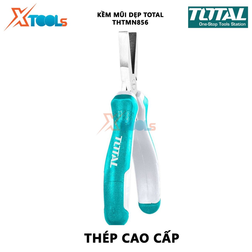 Kềm mũi dẹp TOTAL THTMN856 | Kìm mũi dẹp Kích thước: 4,5 &quot;/ 115mm,thép CR-V, tay cầm cách điện,bọc cao su chống trơn bấm