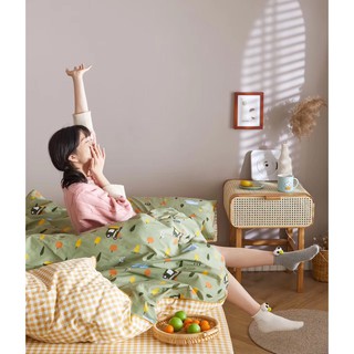 Bộ chăn ga gối  Cotton lụa kẻ vàng (mẫu mới)