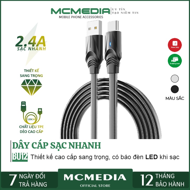 Dây Cáp Sạc Nhanh 1.2 Mét BU12 |Ai Phôn| MicroUSB |Type C| Dây Bọc TPE Dẻo Sang Trọng Cao Cấp,Có Báo Đèn Led Khi Sạc