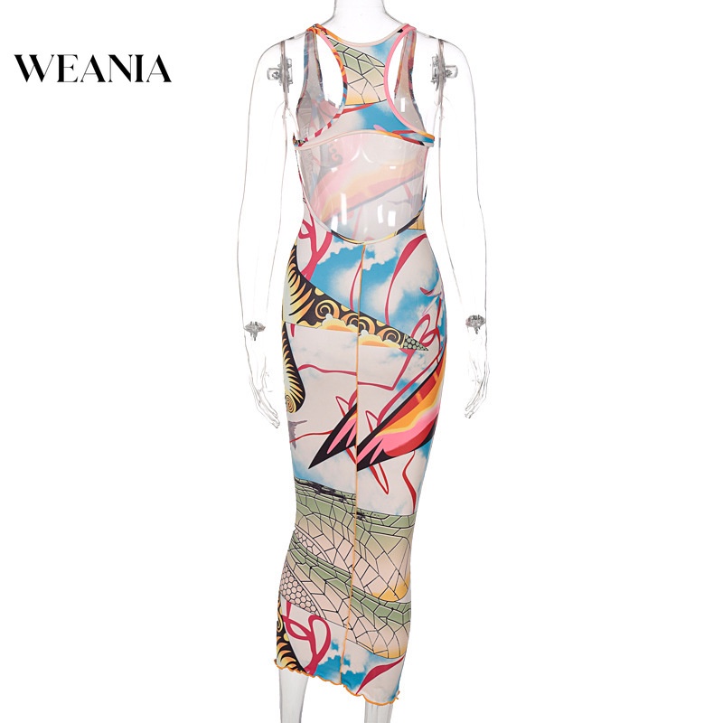 Đầm Dài Hở Lưng In Họa Tiết Thời Trang Xinh Xắn