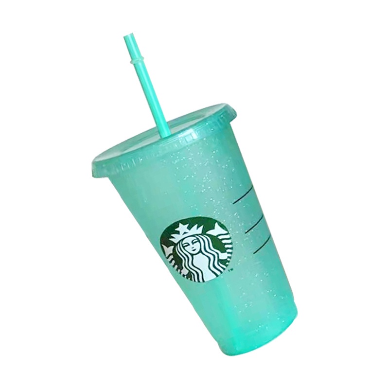 Flash powder Shiny Reusable Plastic Tumbler with Lid and Straw Cup, 24 fl oz, Set of 1 or 5 Party Gifts Starbucks  Ice Cold Drink Cup with Straw Plastic Tumbler with Straw Portable Cup Tumbler Venti Cup Tumbler Mug 16oz with Straw Crystal Clear Double Wal