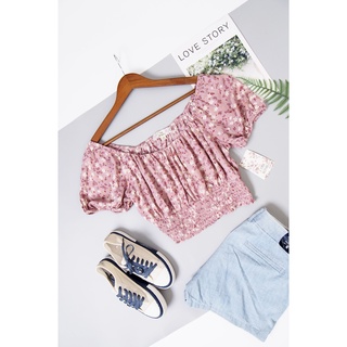 Áo croptop pink rose bẹt vai bo chun eo
