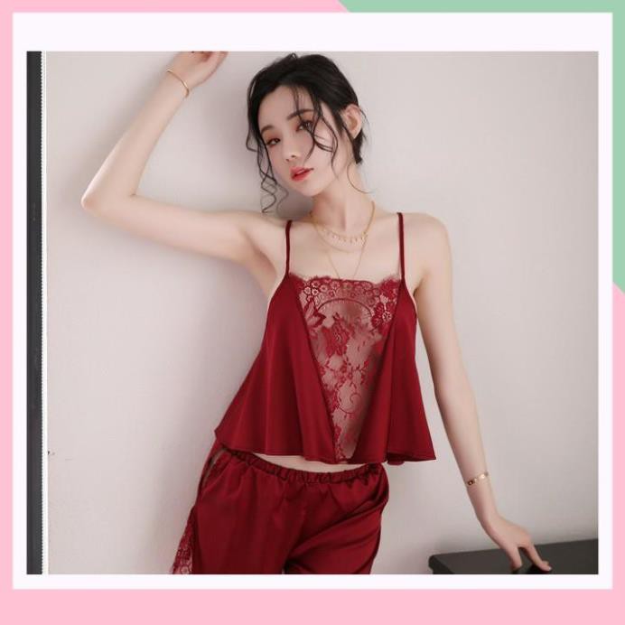 Đồ ngủ nữ lụa hai dây viền ren gợi cảm Màu đen huyền bí A | BigBuy360 - bigbuy360.vn