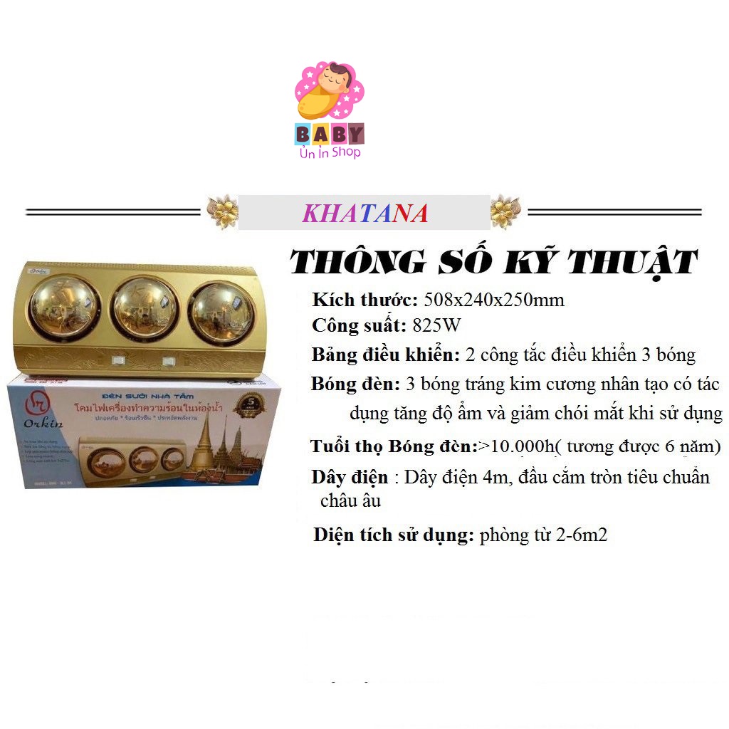 [HÀNG CHÍNH HÃNG] ĐÈN SƯỞI NHÀ TẮM ORKIN 3 BÓNG - HÀNG THÁI LAN CHẤT LƯỢNG NHIỆT TỐT - CHỐNG LÓA MẮT