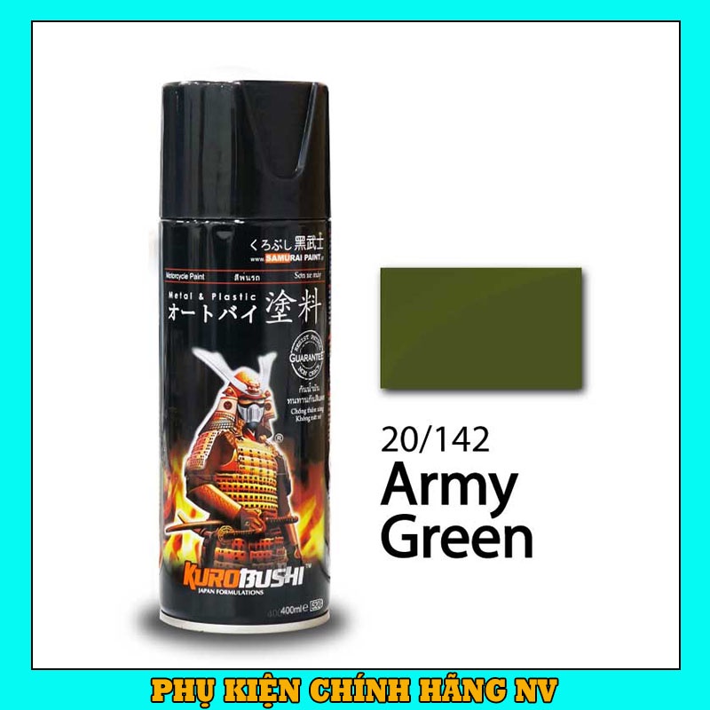 Sơn Samurai màu xanh quân đội 20/142 chính hãng, sơn xịt dàn áo xe máy chống nứt nẻ, kháng xăng
