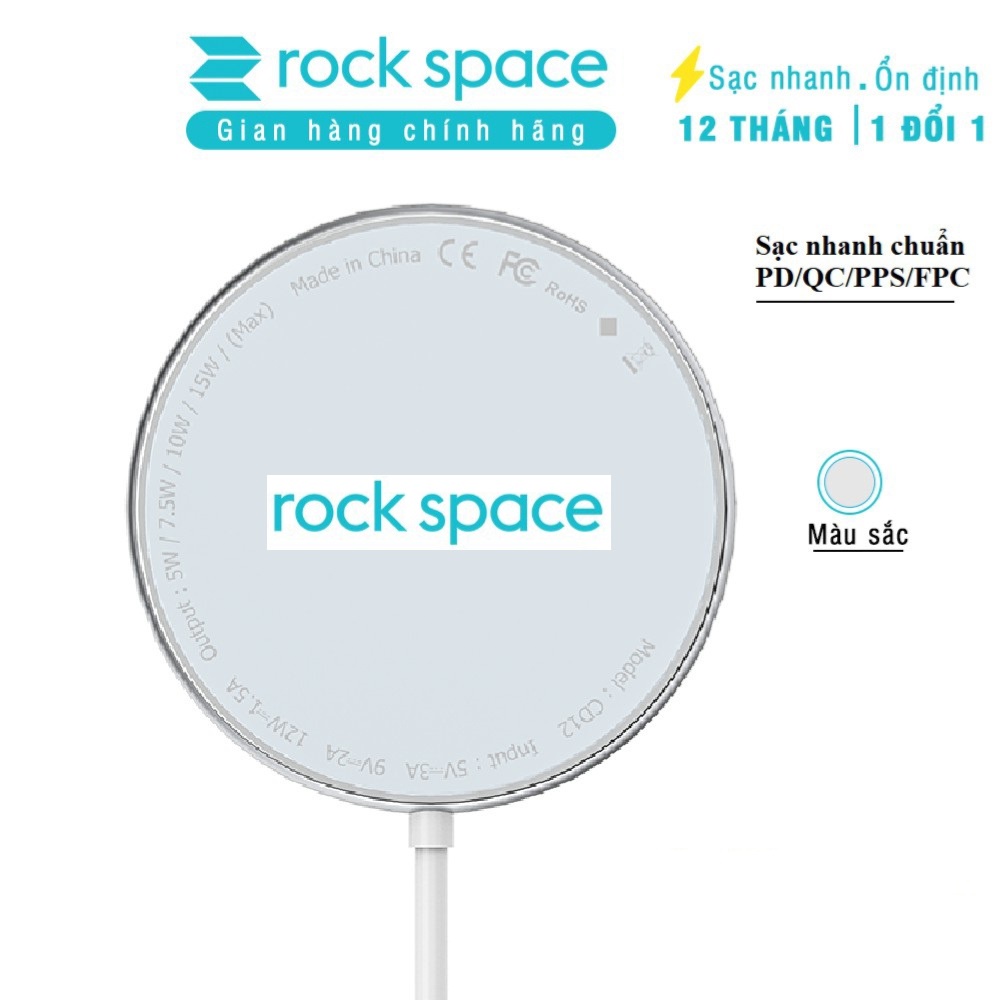 Đế sạc không dây mini magsafe Rockspace W33 kèm cáp sạc nhanh 20W - Hàng chính hãng bảo hành 1 năm