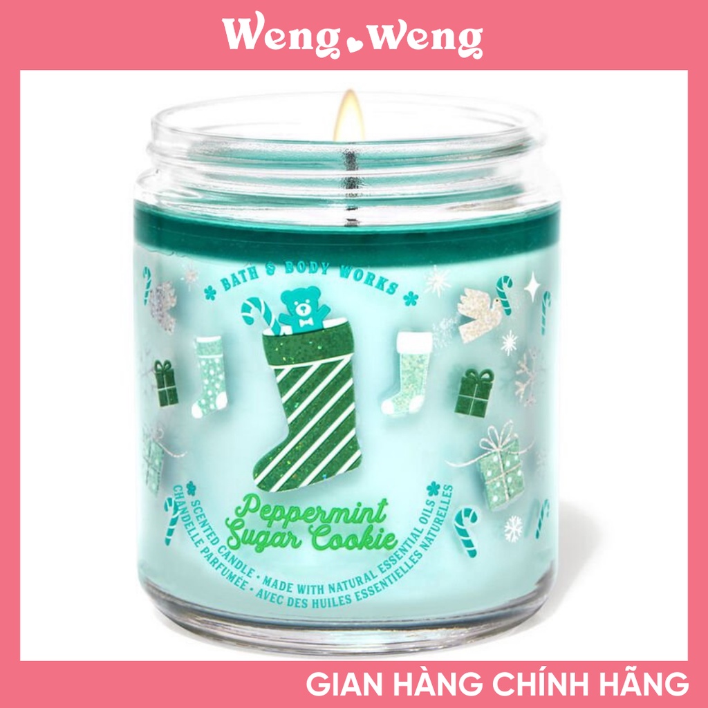 Nến Thơm 1 Bấc Bath &amp; Body Works mùi Peppermint Sugar Cookies