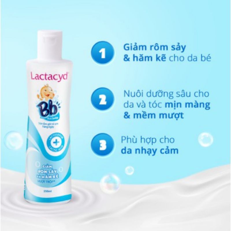 Sữa Tắm Gội Em Bé Giảm Rôm Sảy Và Hăm tã Lactacyd BB For BaBy 250 ml