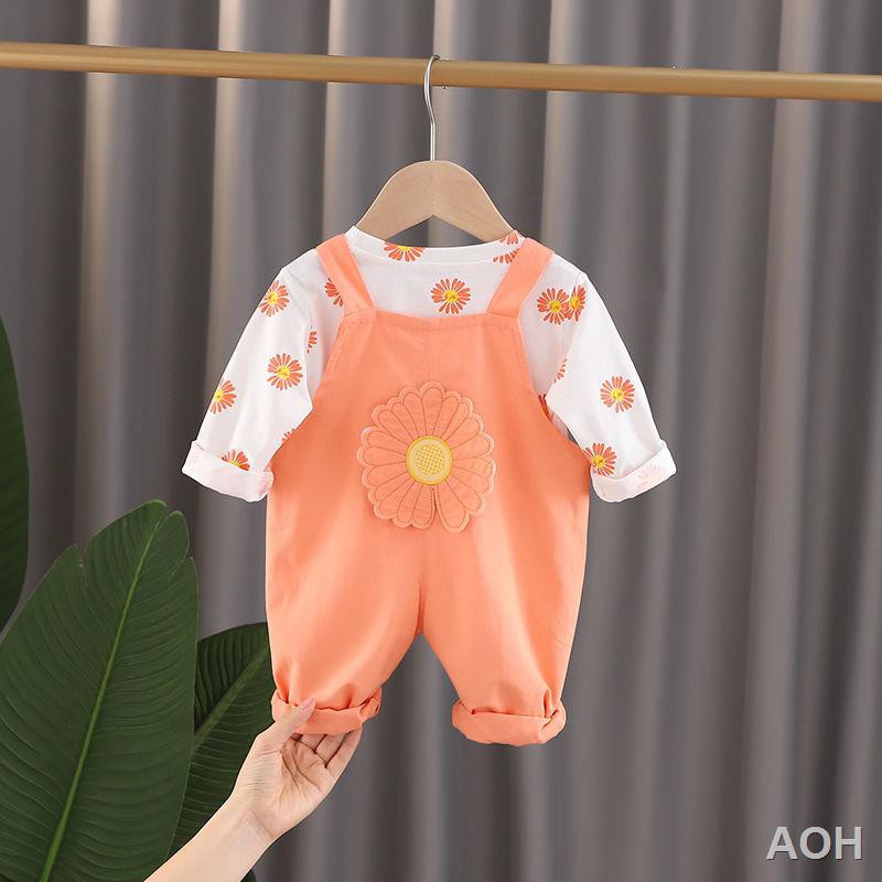 ☏❁❀Trẻ em quần áo bé gái bộ quần áo mới năm 2021 quần áo mùa thu 0-3 tuổi nữ baby color solid 1 quần áo 5-6-7-8 tháng bé