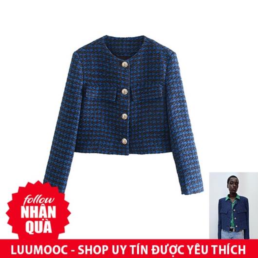 Áo Zara dạ xanh cổ tròn thanh lịch AD27CTG77N10 Hot
