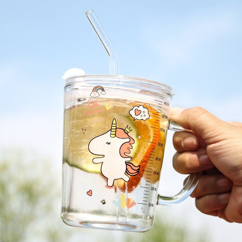 Ly Thủy Tinh 3 In 1 Chia Vạch Nắp Đậy Kín Hơi Tặng Kèm Ống Hút Cốc Giữ Nhiệt Pha Các Loại Đồ Uống Tiện Dụng Kotic_shop