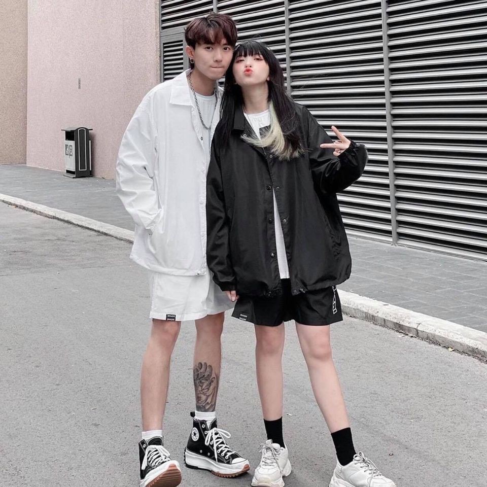 Áo Khoác Dù Trơn Nút Gài Dây Kéo Dáng Rộng Nam Nữ Unisex Ulzzang - MM