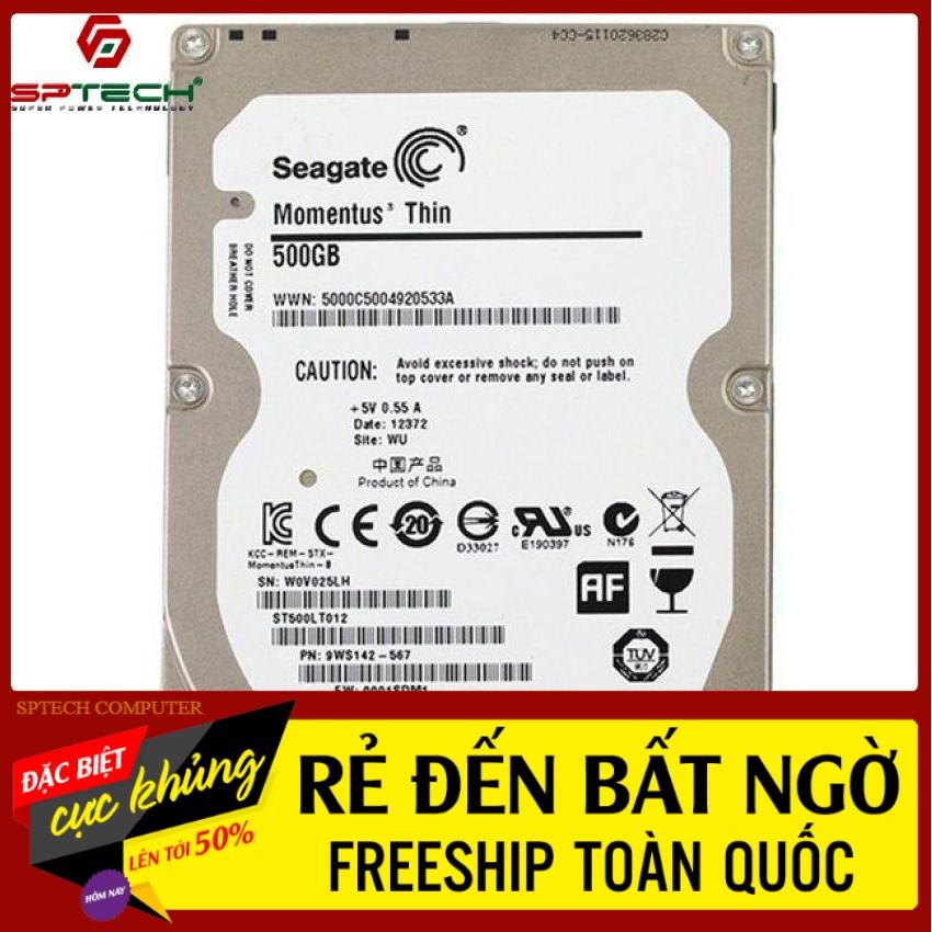 HDD Laptop 💎𝓕𝓡𝓔𝓔𝓢𝓗𝓘𝓟💎 Ổ Cứng Laptop Seagate Thin 500GB - 7200rpm (BH 24 Tháng) SPTECH COMPUTER