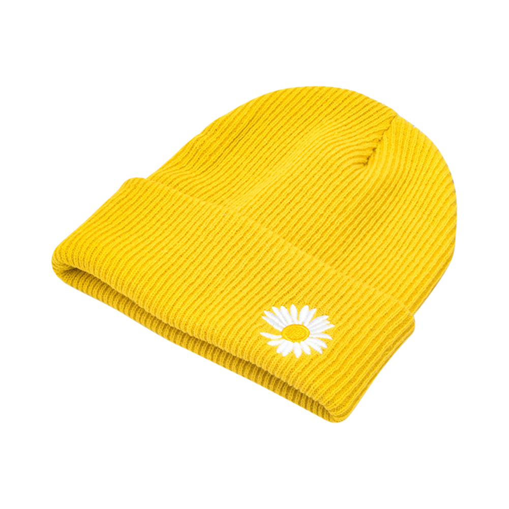 Nón len beanie thêu họa tiết hoa cúc trẻ trung thời trang