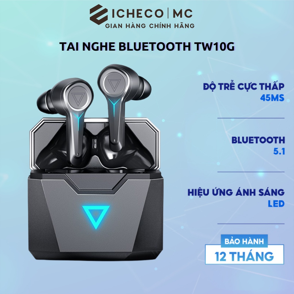 Tai nghe bluetooth gaming không dây ICHECO TW10G nhét tai giảm tiếng ồn đèn led