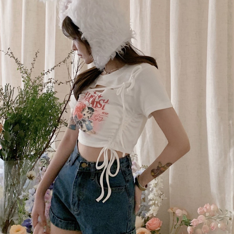 Áo Thun Tay Ngắn Dáng Ôm Dễ Thương Thời Trang Mùa Hè Cho Nữ