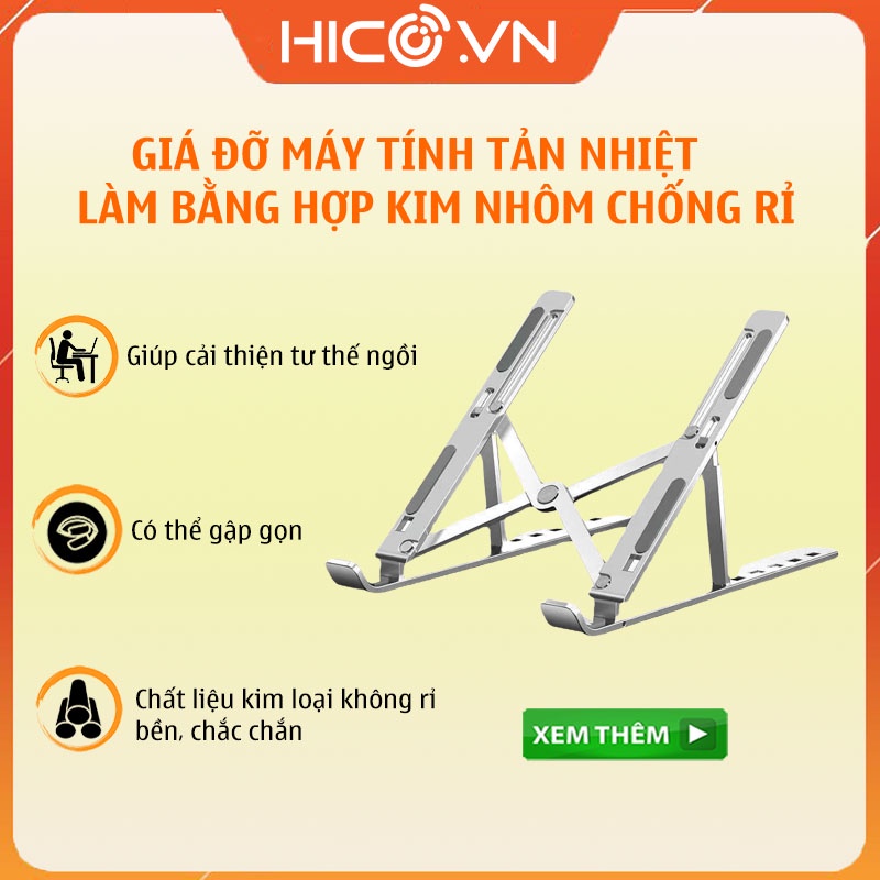 Giá Đỡ LapTop Bằng Hợp Kim Nhôm GD005 Siêu Bền Giúp Tản Nhiệt, Cải Thiện Tư Thế Ngồi, Có Thể Gấp Gọn, Điều Chỉnh Độ Cao