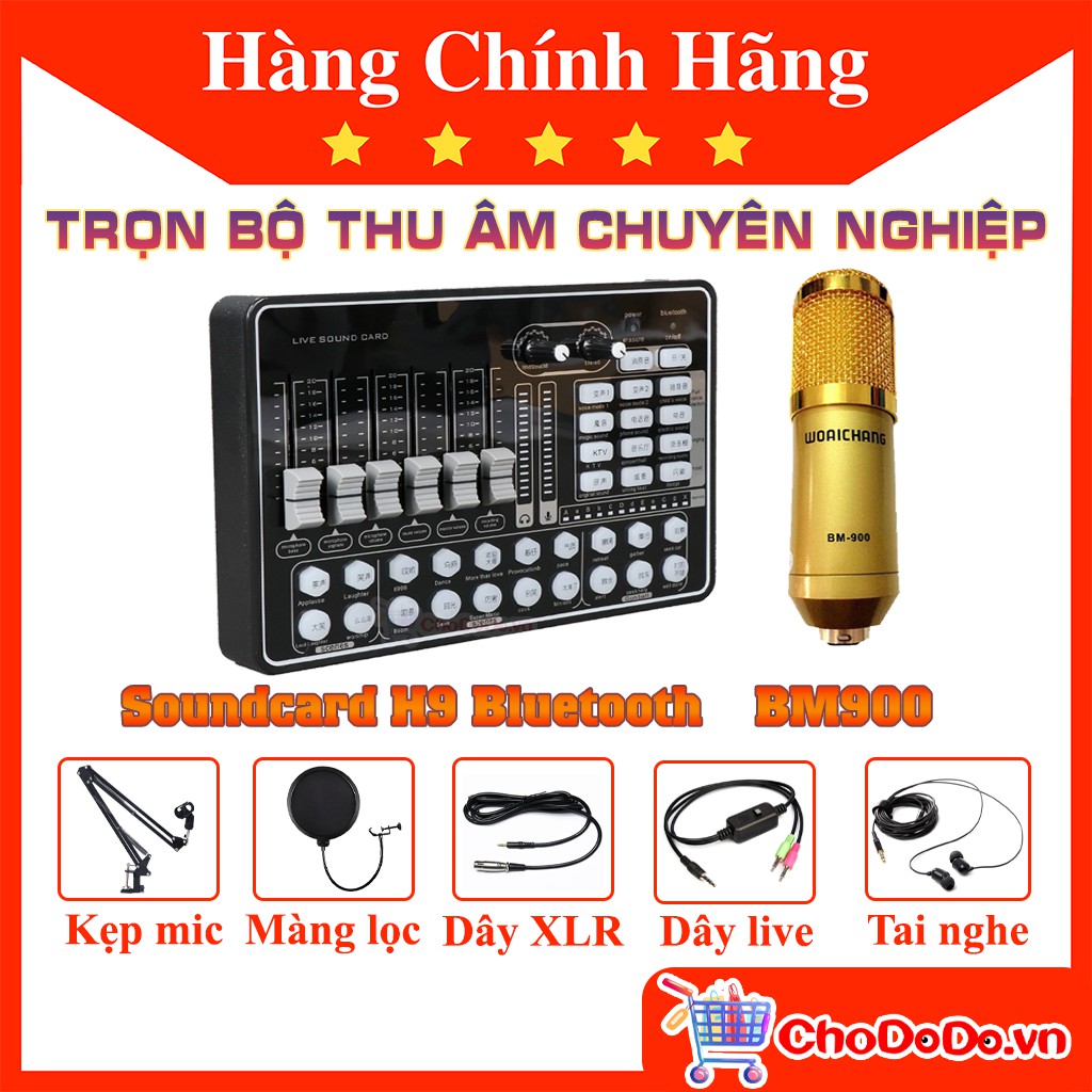 Combo H9 và BM900 Woaichang Full phụ kiện trọn bộ sound card và mic thu âm chính hãng