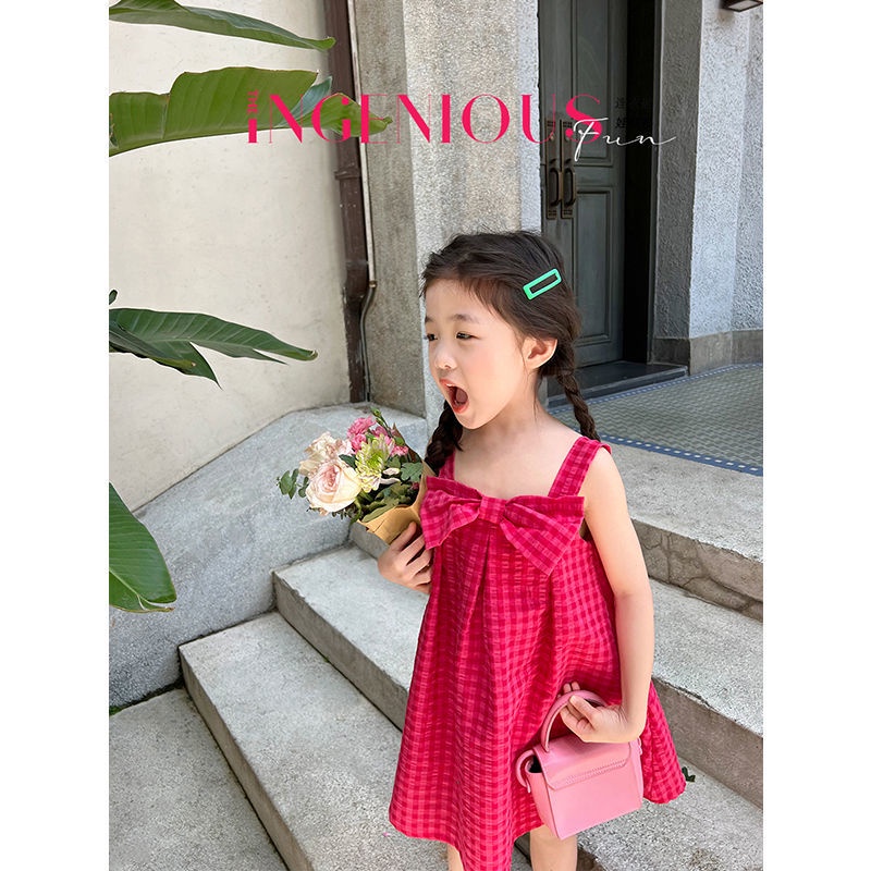 Đầm Chữ A Hai Dây Họa Tiết Kẻ Sọc Màu Đỏ Thời Trang Mùa Hè Phong Cách Phương Tây Hàng Mới Dành Cho Bé Gái 2022