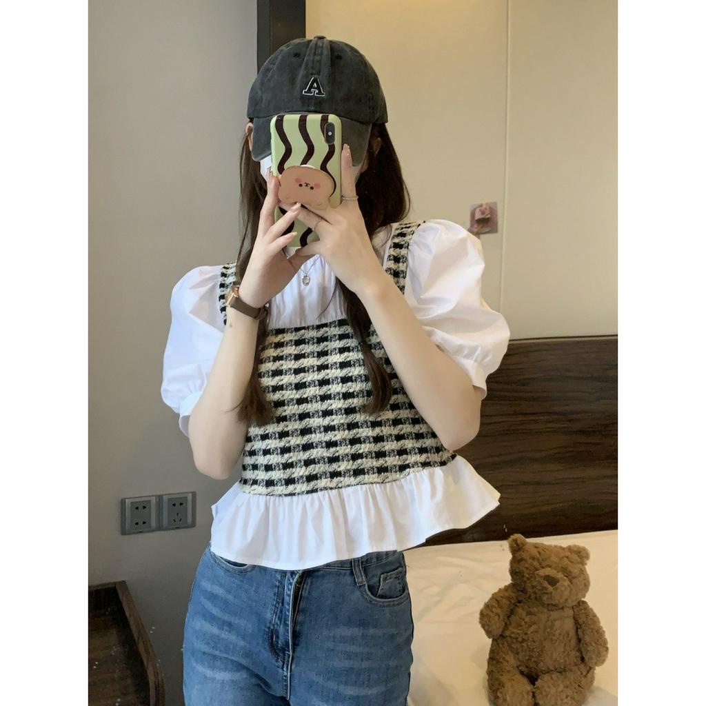 ZHELIHANGFEI Áo Sơ Mi Ngắn Tay Phong Cách Pháp Thời Trang Cho Nữ