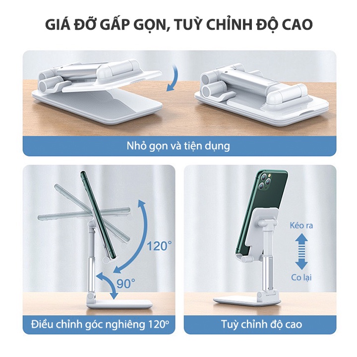 Giá Đỡ Điện Thoại, Ipad Khung Gấp Gọn Chắc Chắn Để Điện Thoại, Góc Xoay Linh Hoạt, Hỗ Trợ Làm Việc, Học Tập, Livestream