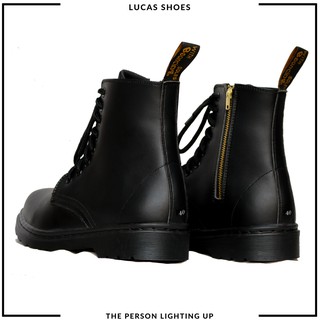 Giày Boots Cao Cổ LC1460 Zip All Black, Da trơn đen có khoá, đế khâu cao 3.5cm, dễ phối đồ