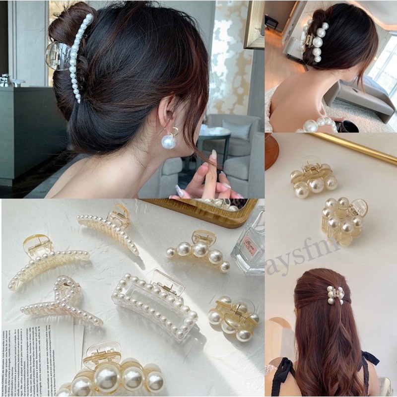 Kẹp tóc đính ngọc trai giả phong cách Hàn Quốc