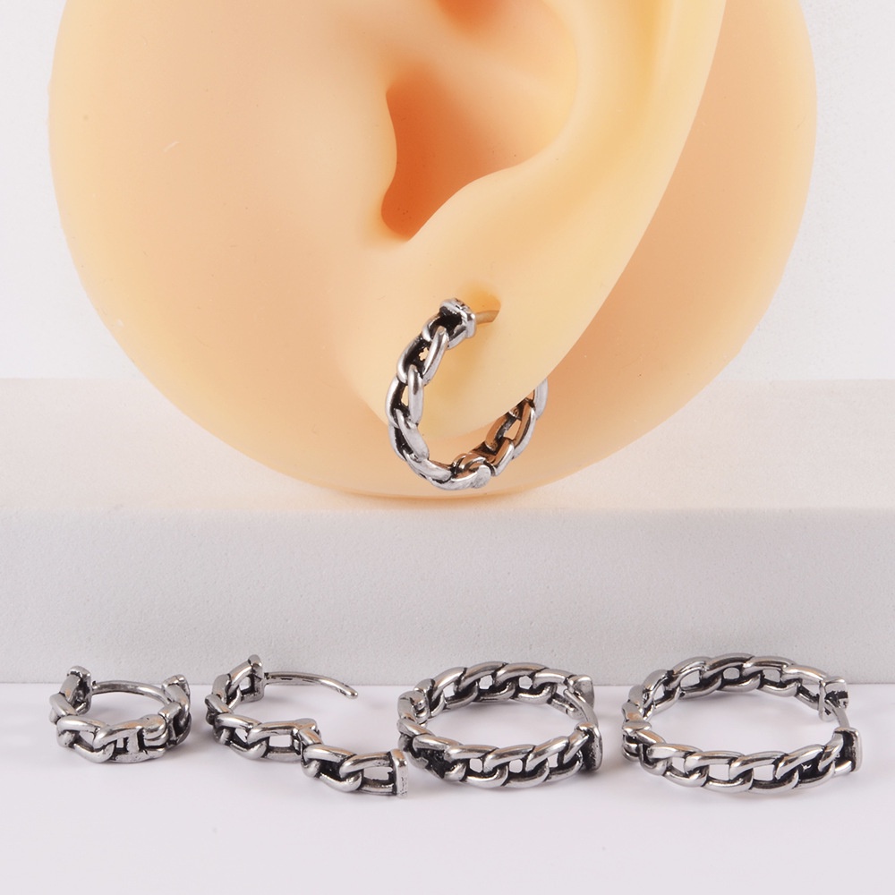 Khuyên Tai Bông Tai Tròn Nam Nữ Dáng Dây Xích Retro Thép Titan Không Gỉ