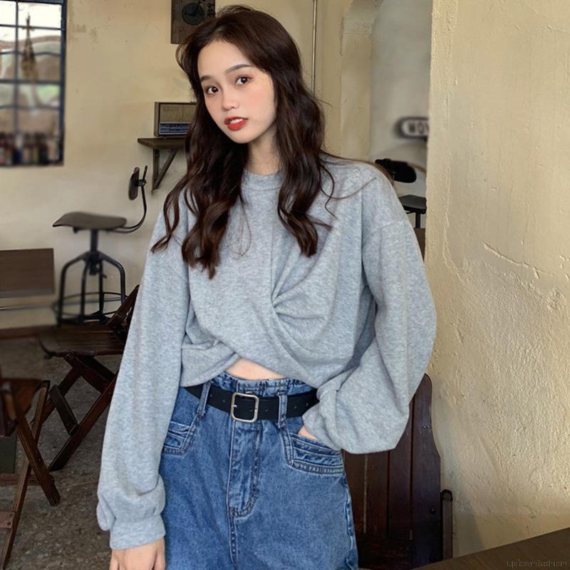 Áo Croptop tay dài màu sắc thanh lịch cho phái nữ