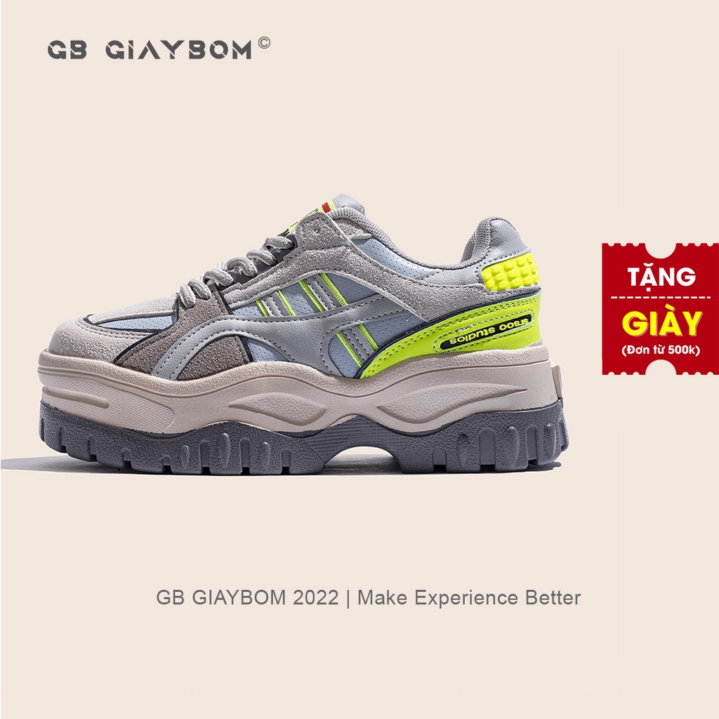 Giày Thể Thao Nữ Đế Độn Giày BOM Sneaker Tăng Chiều Cao Êm Chân Siêu Nhẹ Màu Đen Xám Phong Cách Thời Trang giayBOM B1311