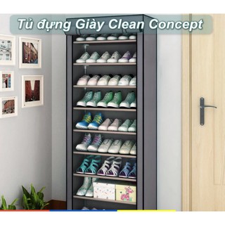 Tủ đựng Giày 10 tầng 9 ngăn Clean Concept ( Màu Xám )