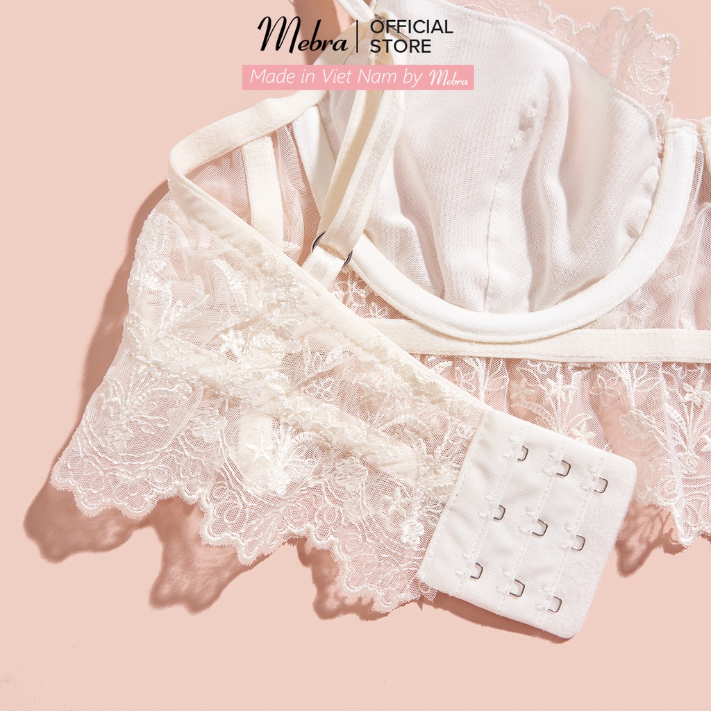 Áo lót ngực corset nữ ren thêu có gọng không mút chân ren gợi cảm sang chảnh cao cấp Mebra A006