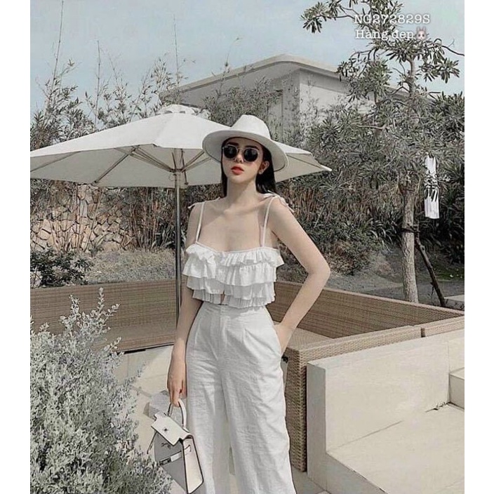 Sét áo croptop kèm quần ống rộng
