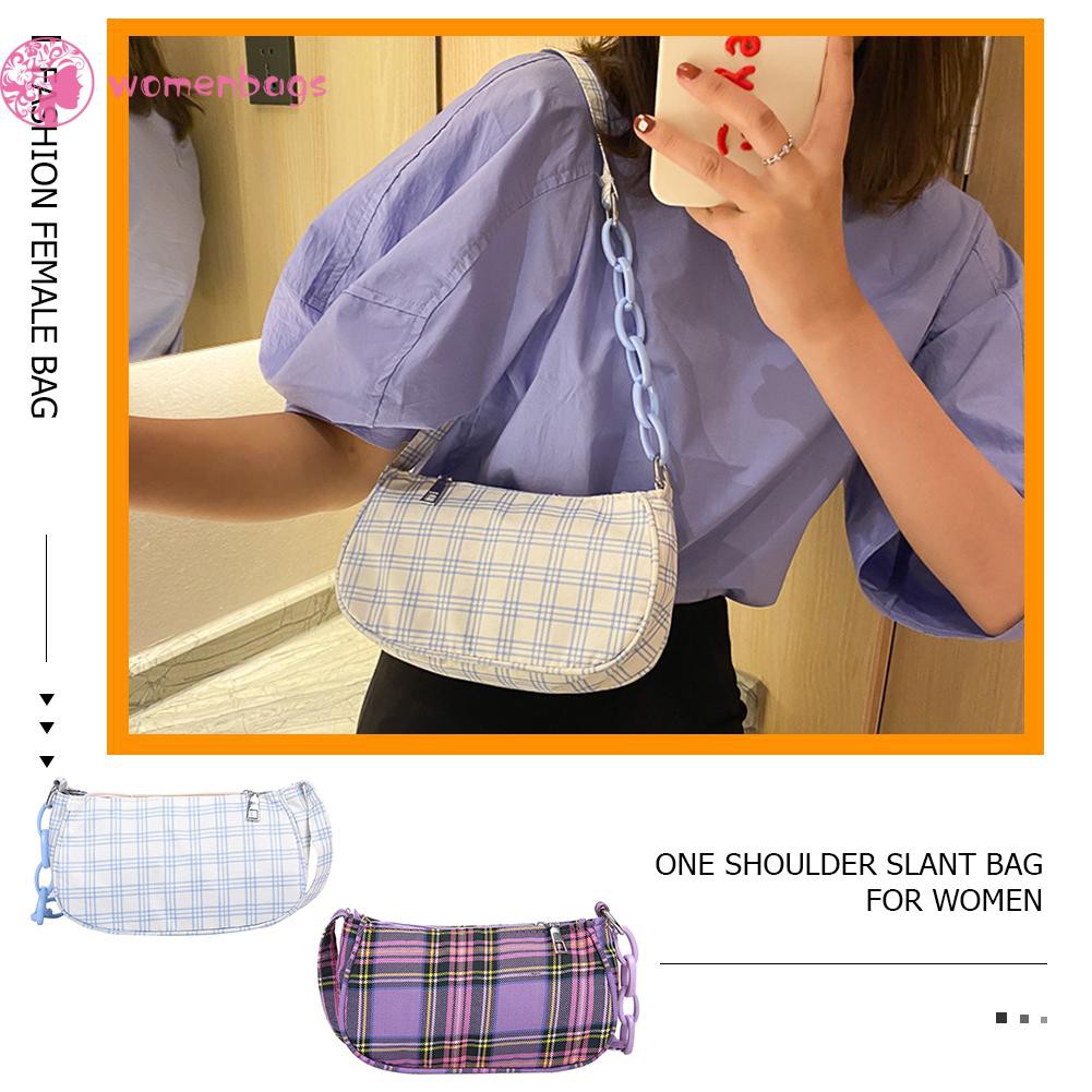 Túi đeo vai canvas họa tiết kẻ sọc thời trang nữ phong cách Hàn Quốc | BigBuy360 - bigbuy360.vn