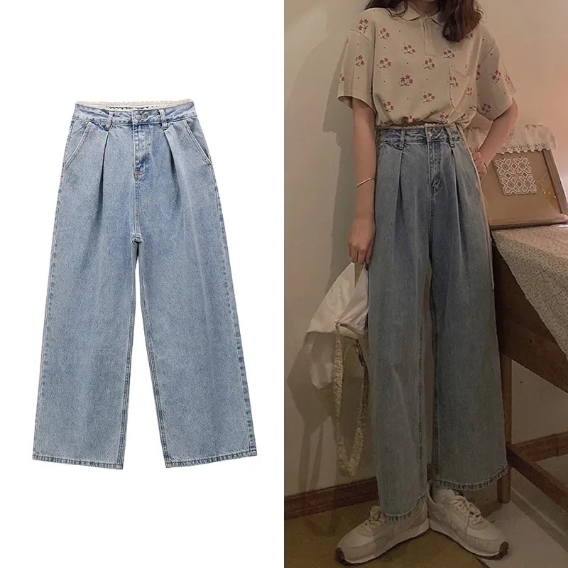 SUXI Quần jean lưng cao ống rộng thiết kế mới năng động thời trang mùa thu dành cho nữ