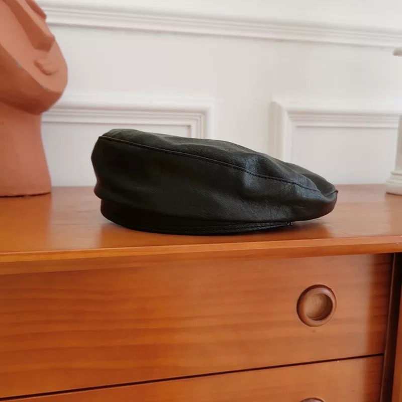 Mũ nồi nón beret hat da Pu thời trang