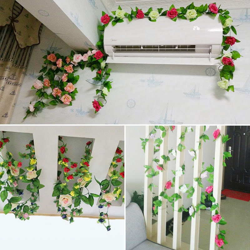 Hoa giả, dây hoa hồng leo dài 2,4m trang trí,decor ban công, tường nhà, nhà hàng, khách sạn, trường học