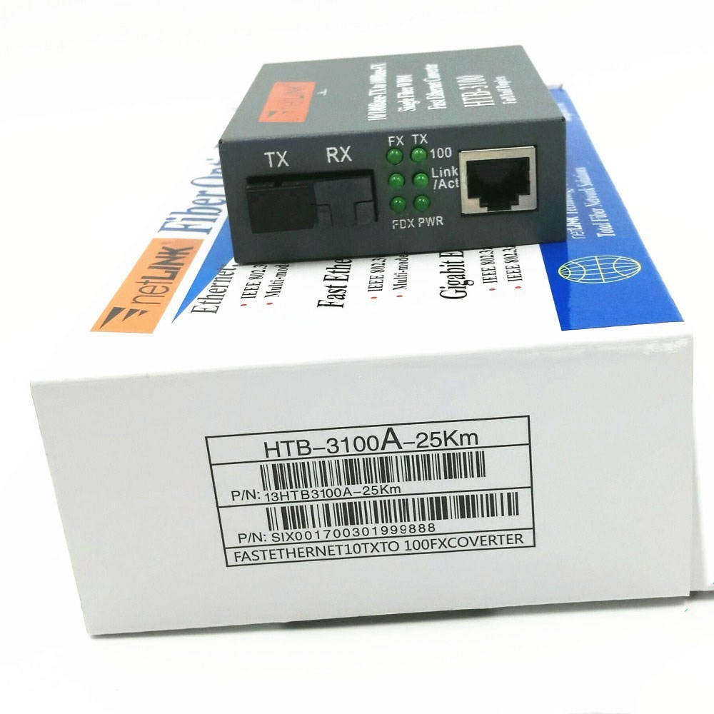 Converter Netlink HTB 3100 AB Single-mode 25 km loại 1 sợi quang tặng 02 đầu quang