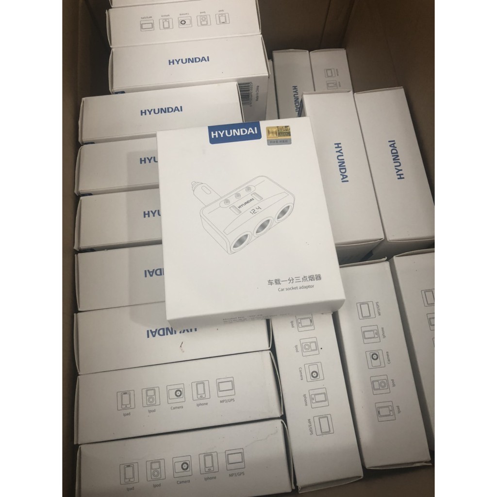 Bộ chia tẩu sạc ô tô 3 cổng đa năng Hyundai HY-29 kèm 2 cổng USB HY29