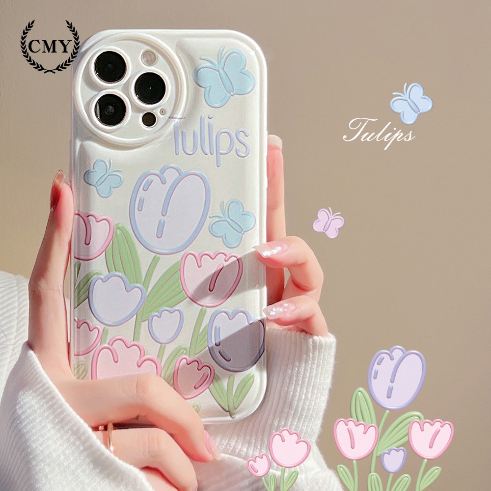 ốp iphone sơn dầu hoa tulip TPu Silicone Case Điện thoại iPhone 11 Pro Max X Xr Xs 7 8 14 Plus Se 2020 12 pro max 13 mini