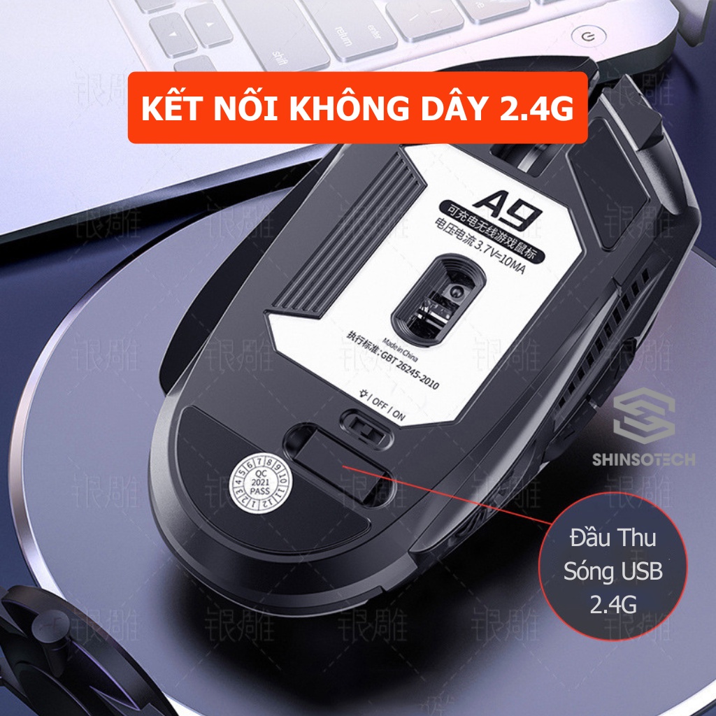 Chuột không dây gaming SHINSOTECH A9 click Silent pin sạc Led 7 màu đẹp 3200 DPI phù hợp chơi game và văn phòng