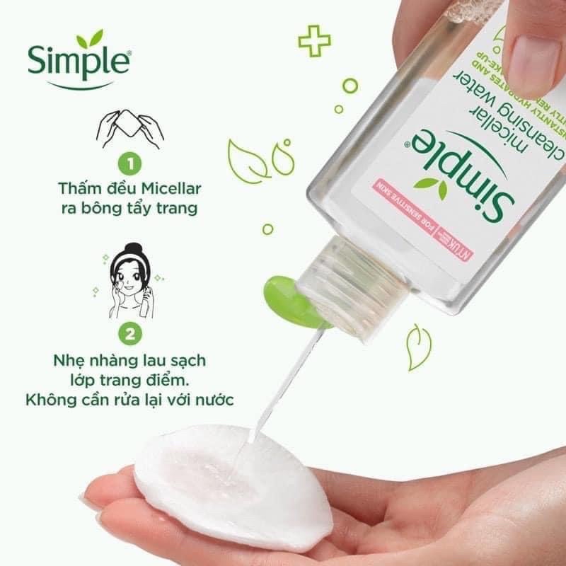 Nước tẩy trang Simple Micellar dịu nhẹ làm sạch trang điểm vượt trội 200ml